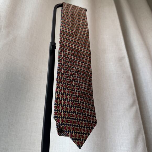 Vintage Brooks Brothers Makers Tie All Silk USA Geometric Red Gold Navy 80s-90s - Picture 16 of 16